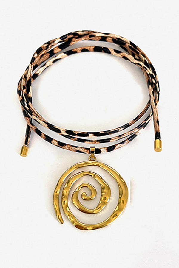 Stylish Leopard Print Leather Cord Spiral Stainless Steel Necklace-consonak
