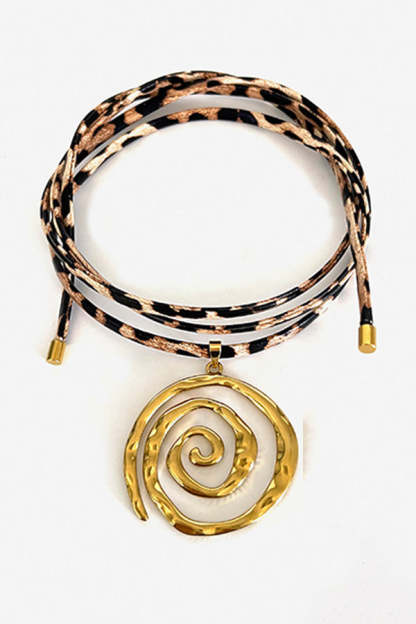 Stylish Leopard Print Leather Cord Spiral Stainless Steel Necklace-consonak