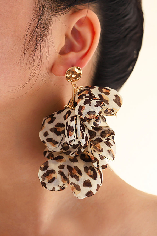 Leopard Print Multi-layered Fabric Floral Earrings-consonak