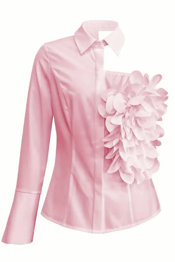 Stylish Three-dimensional Floral Collared Single-sleeve Casual Shirt