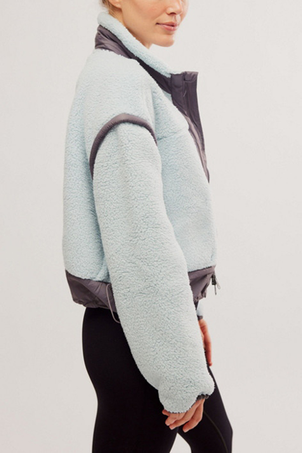 Stylish Patchwork Stand Collar Sherpa Zipper Jacket-consonak