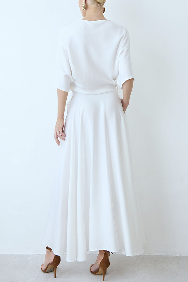 Modern and Elegant Satin Half Wide Sleeve Wrap Style Pocket Slit Loose Maxi Dress | Consonak