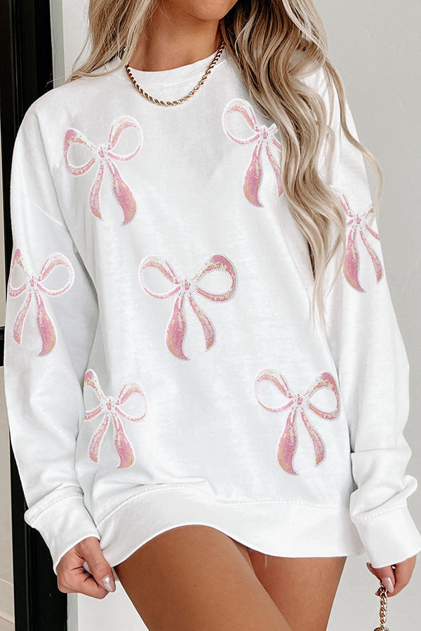 Christmas Sequined Bow Crew Neck Long-sleeved Loose Sweatshirt-consonak