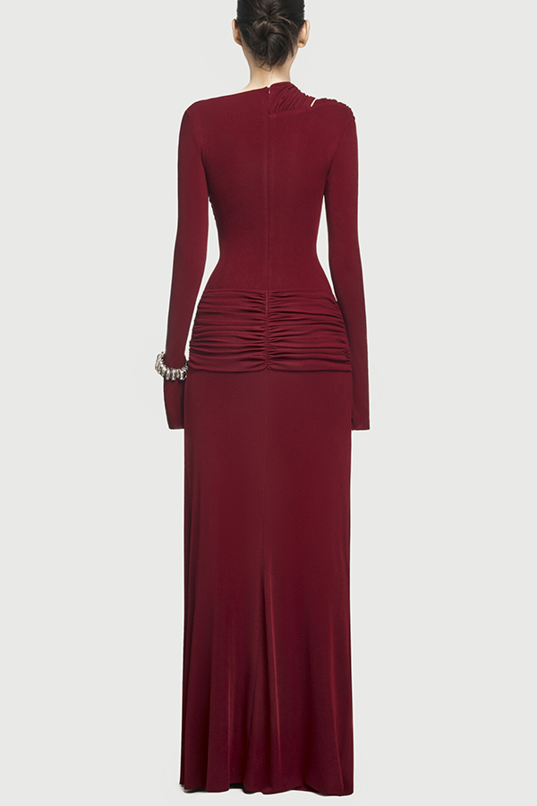 Stylish Long-sleeved Slim-fit Pleated Elegant Maxi Dress-consonak