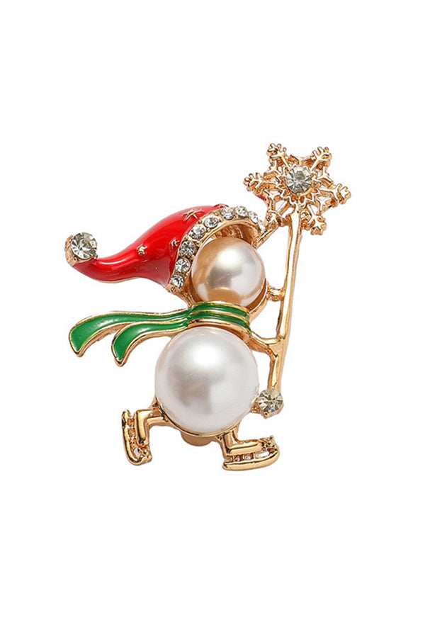 Christmas Snowman Diamond Pearl Ski Brooch | Consonak