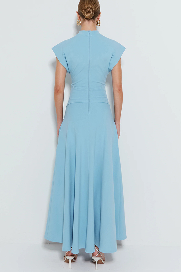 City Language High Neck Wide Short Sleeve Pocketed Slit Maxi Dress-consonak