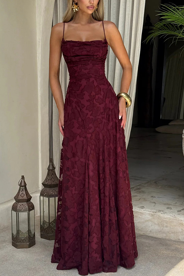 Francis Custom Floral Burnout Fabric Cowl Neck Back Lace-up Maxi Dress | Consonak