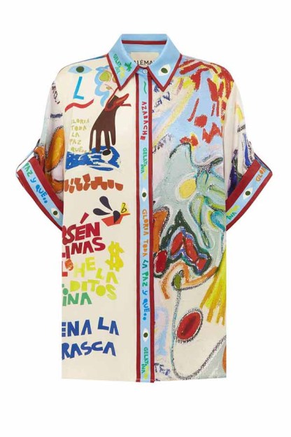 Raina Satin Unique Print Short-sleeved Loose Shirt and Elastic Waist Pocket Pants Set-consonak