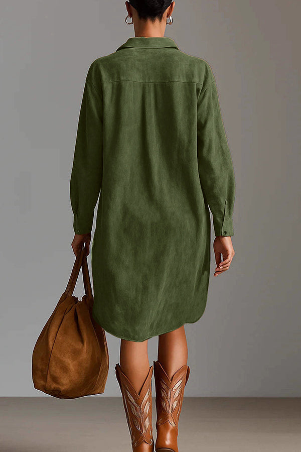 Fashionable Embroidered Loose Suede Long-sleeved Casual Mini Dress-consonak