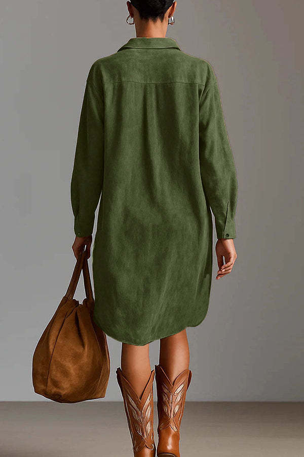 Fashionable Embroidered Loose Suede Long-sleeved Casual Mini Dress-consonak