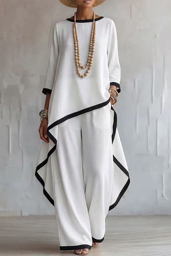 Minimalist Asymmetric Tunic & Wide-Leg Trouser Set-Consonak