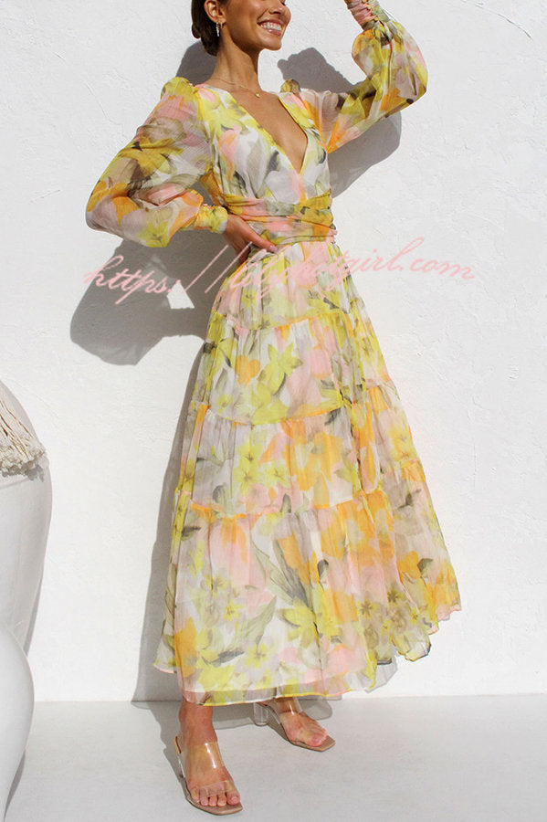Olena Abstract Floral Balloon Sleeves Maxi Dress-consonak