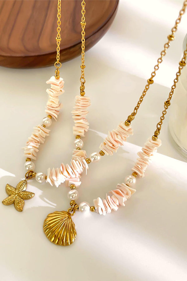 Ocean Style Stainless Steel Shell Starfish Pearl Necklace-consonak