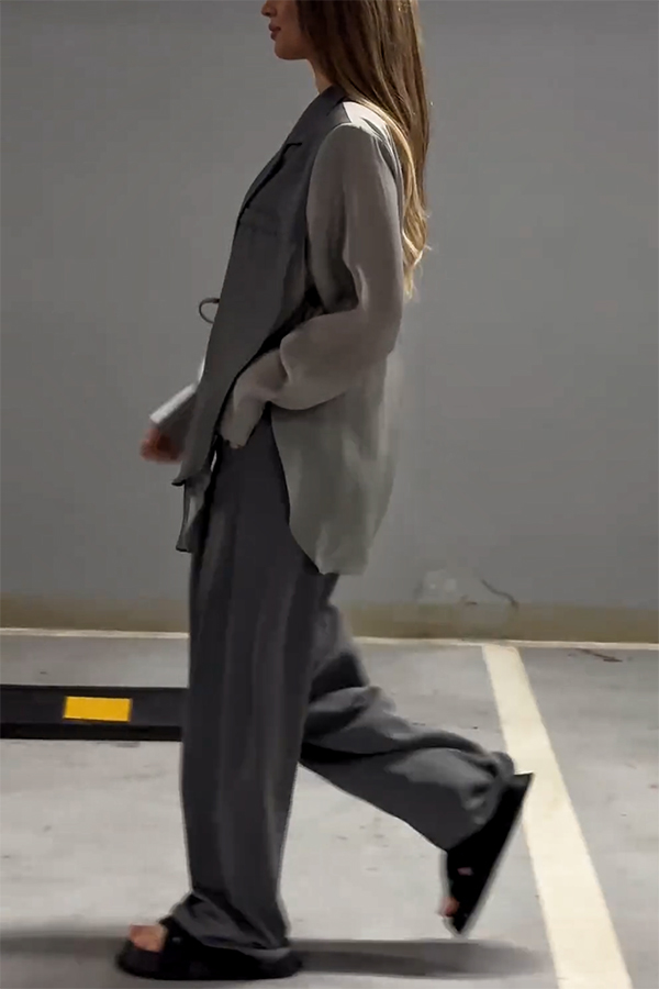 Chic and Elegant Chiffon Patchwork Irregular Lace-up Jacket and Pocketed Straight-leg Pants Set-consonak