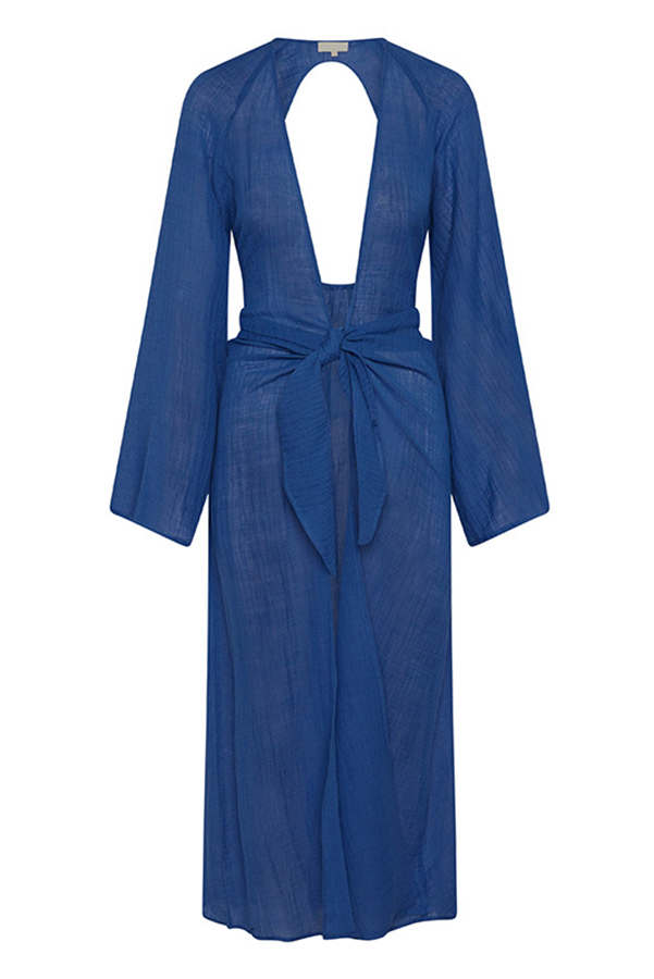 Emily Cotton Linen Blend Free Lace-up Backless Beach Cover-up-consonak