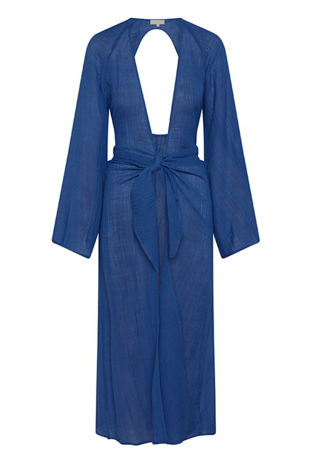 Emily Cotton Linen Blend Free Lace-up Backless Beach Cover-up-consonak