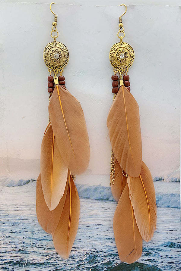 Vintage Chain Tassel Bohemian Feather Earrings-consonak