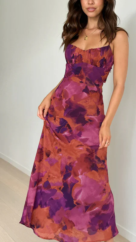 Fashion Tie-dye Backless Suspender Holiday Maxi Dress-consonak