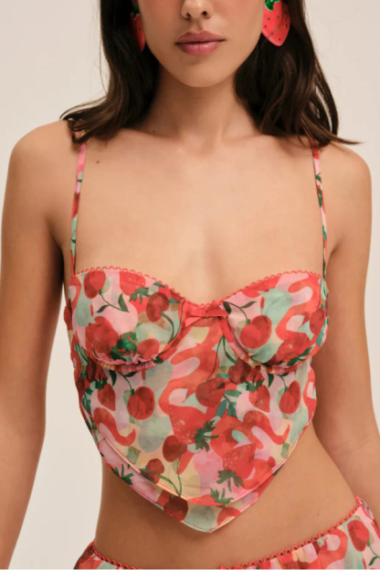 Fruit Print Back Tie Fitted Tank Top