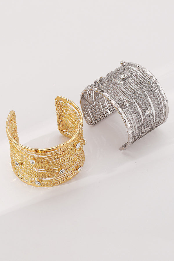 Sweet and Cool Punk Style Wide Metal Brushed Line Open Bracelet | Consonak
