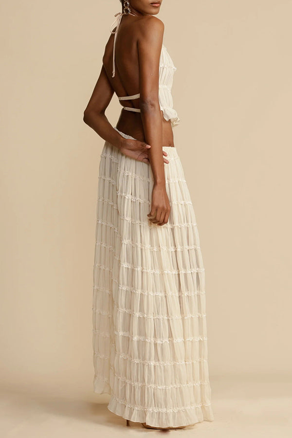 Versatile retro charm pleated drawstring waistline long skirt set | Consonak