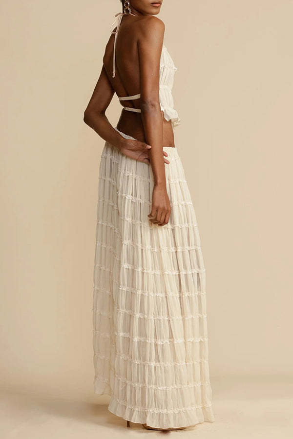 Versatility and Vintage Charm Pleated Drawstring Waist Tiered Maxi Skirt-consonak