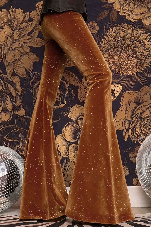 Stylish Velvet High-waisted Draped Casual Flared Pants-consonak