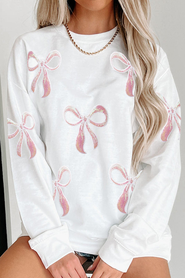 Christmas Sequined Bow Crew Neck Long-sleeved Loose Sweatshirt-consonak