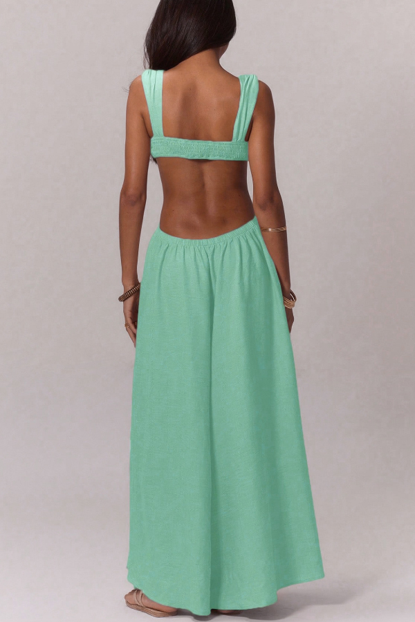 Solid Color Casual Camisole Loose Stretch Wide-leg Jumpsuit-consonak