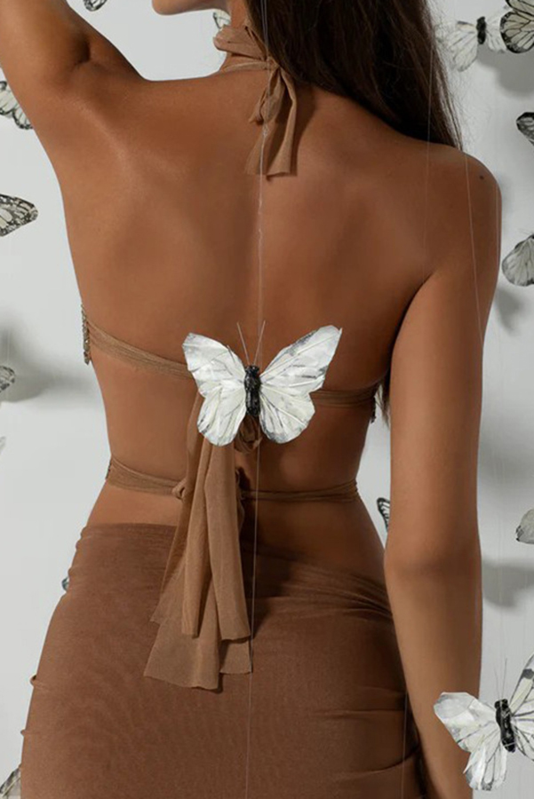 Timeless Beauty Gold Metallic Butterfly Back Lace-up Halter Tank | Consonak
