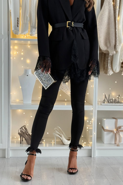 Spiced Muse Lace Trim High Rise Elastic Waist Stretch Pencil Pants-consonak