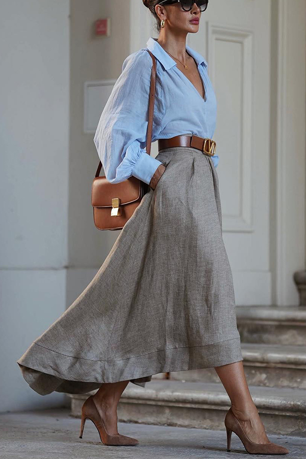 Caught A Vibe Linen Blend Back Elastic Waist Pocketed High Low Maxi Skirt | Consonak