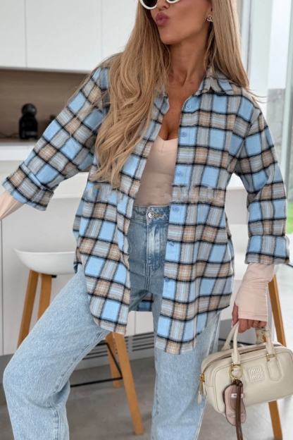 Love of Mine Plaid Print Long Sleeve Oversized Blouse-consonak