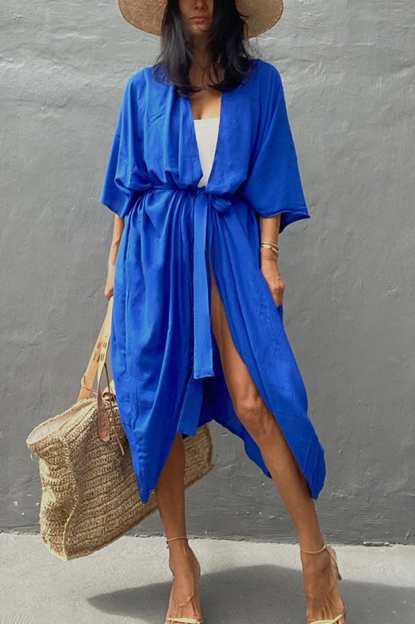 Summertime In Venice Solid Color Kimono Beach Cover-up-consonak