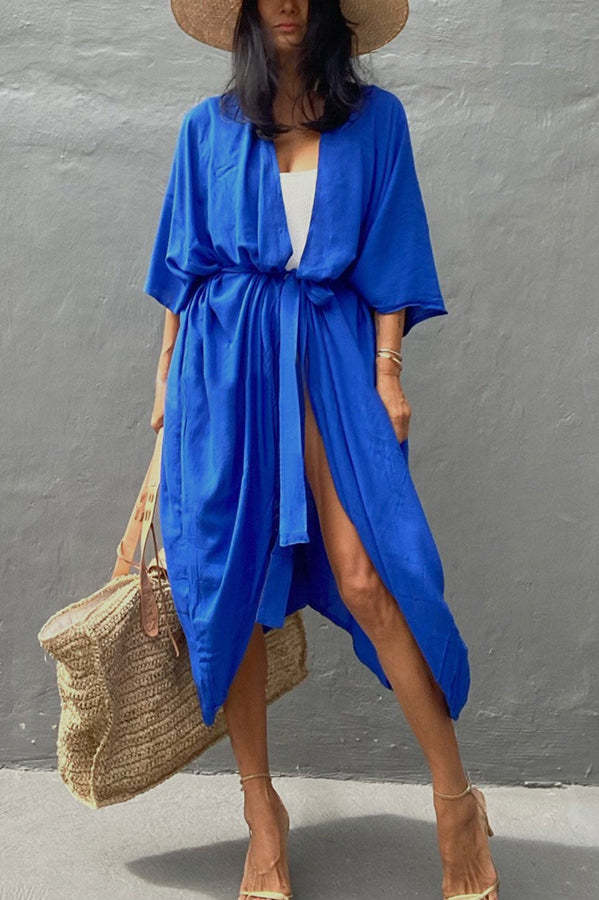 Summertime In Venice Solid Color Kimono Beach Cover-up-consonak