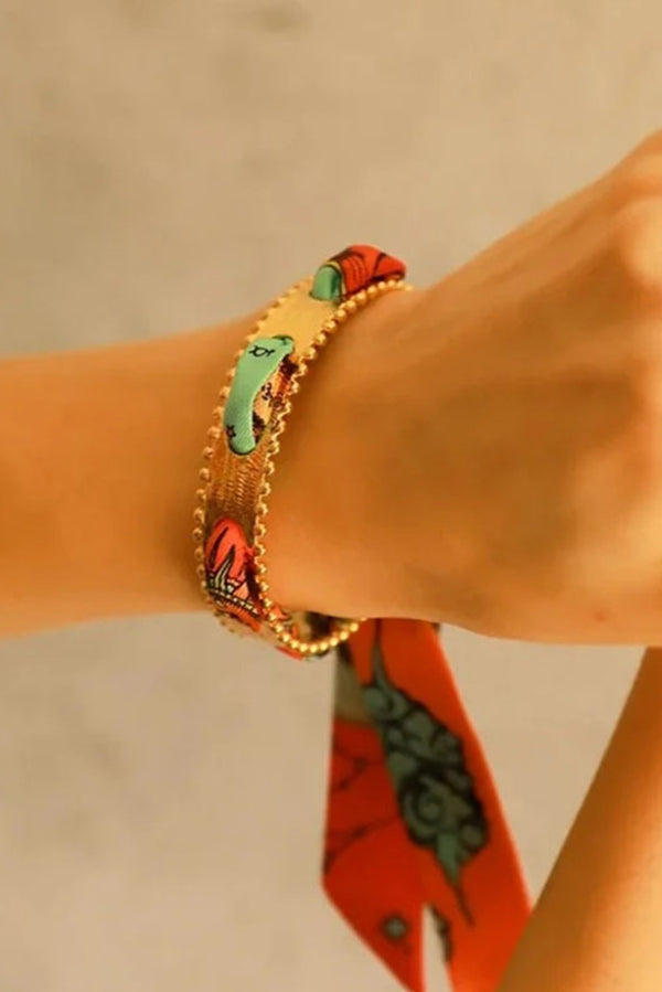 Matte Open Bracelet with Vintage Scarf-consonak