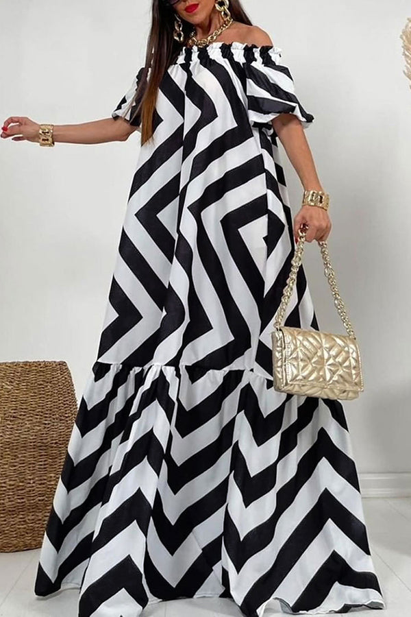 Exquisite Striped Patchwork Bell Sleeve Pocket Maxi Dress-consonak