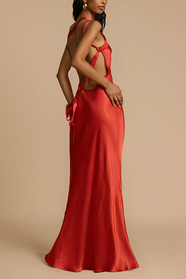 Moonlit Soiree Satin Asymmetrical One Shoulder Backless Strap Maxi Dress | Consonak
