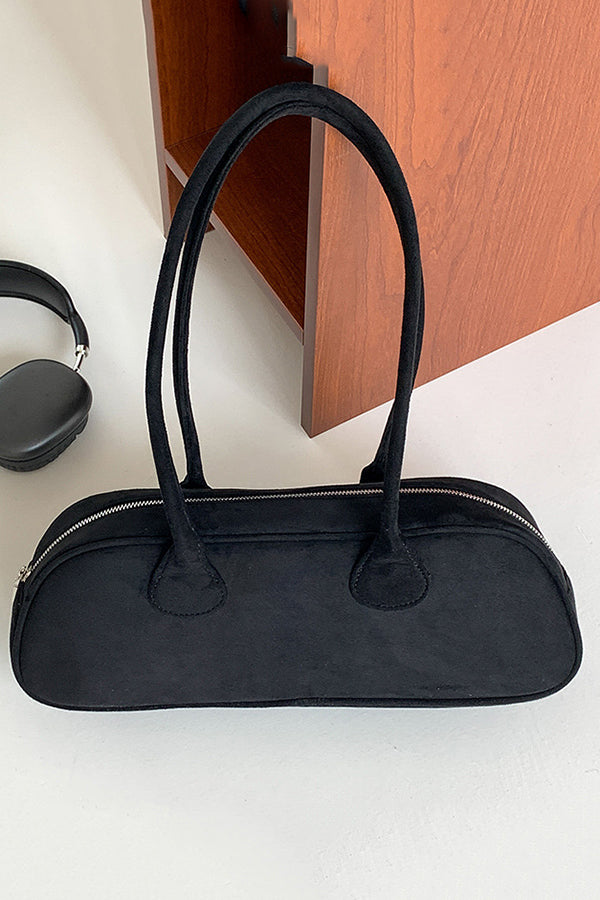 Vintage Suede Baguette Shoulder Bag-consonak