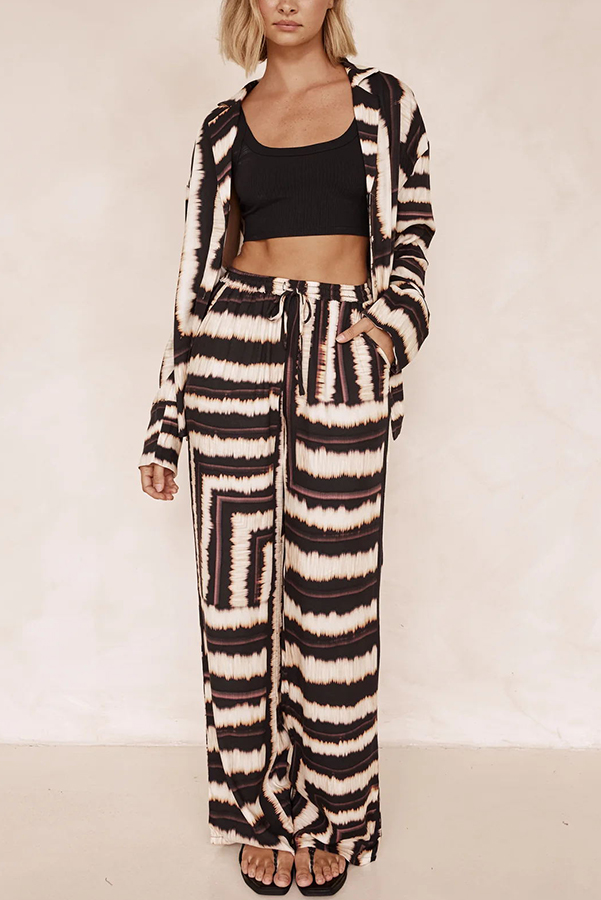 Planning Trips Satin Tie Dye Unique Print Button Down Oversized Blouse-consonak