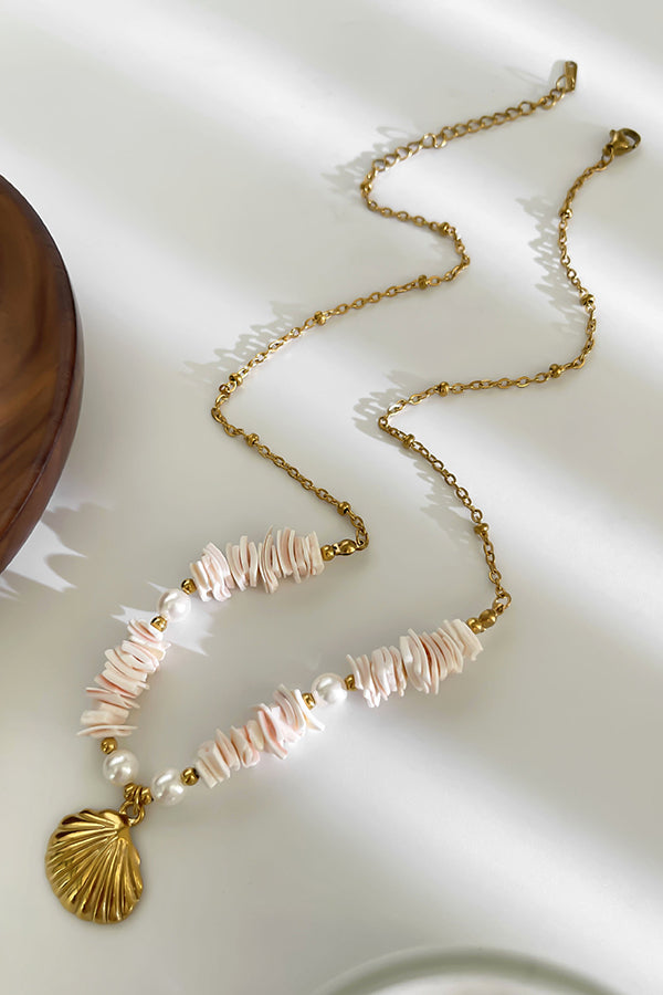 Ocean Style Stainless Steel Shell Starfish Pearl Necklace-consonak