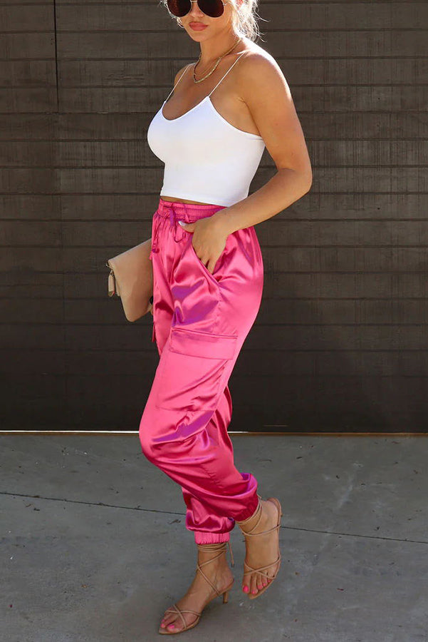Something Great Satin Pocketed Elastic Waist Cargo Pants-consonak