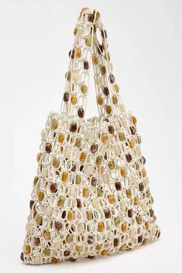Stylish Woven Beaded Large Capacity Handbag