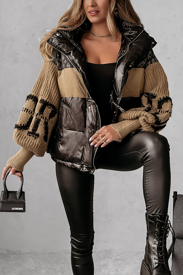 Stylish Denim Knit Long-sleeved Patchwork Hooded Pocket Thickened Jacket-consonak