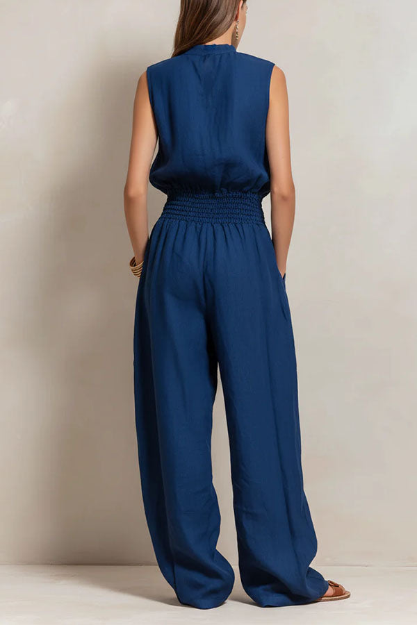 Chic Sleeveless Top and High-Waisted Wide-Leg Pants-Consonak