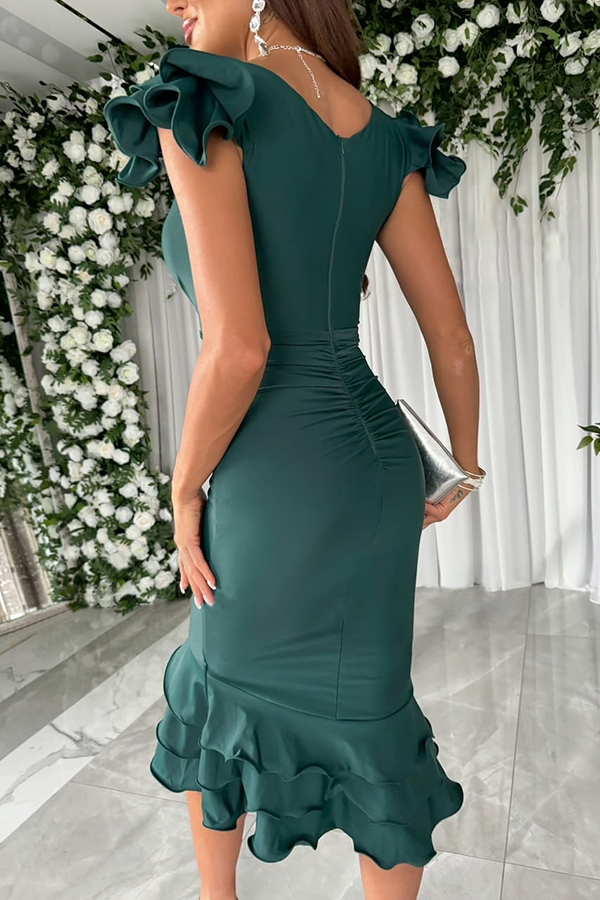 Gala Ready Tiered Ruffle Detail Ruched Formal Midi Dress-consonak