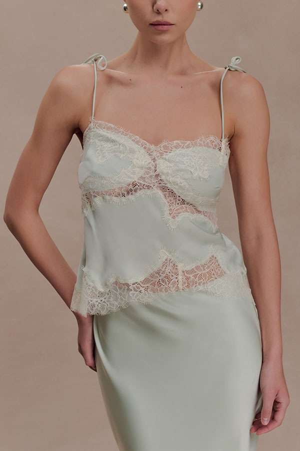 Nina Satin Lace Detail Thin Tie Up Straps Loose Tank-consonak