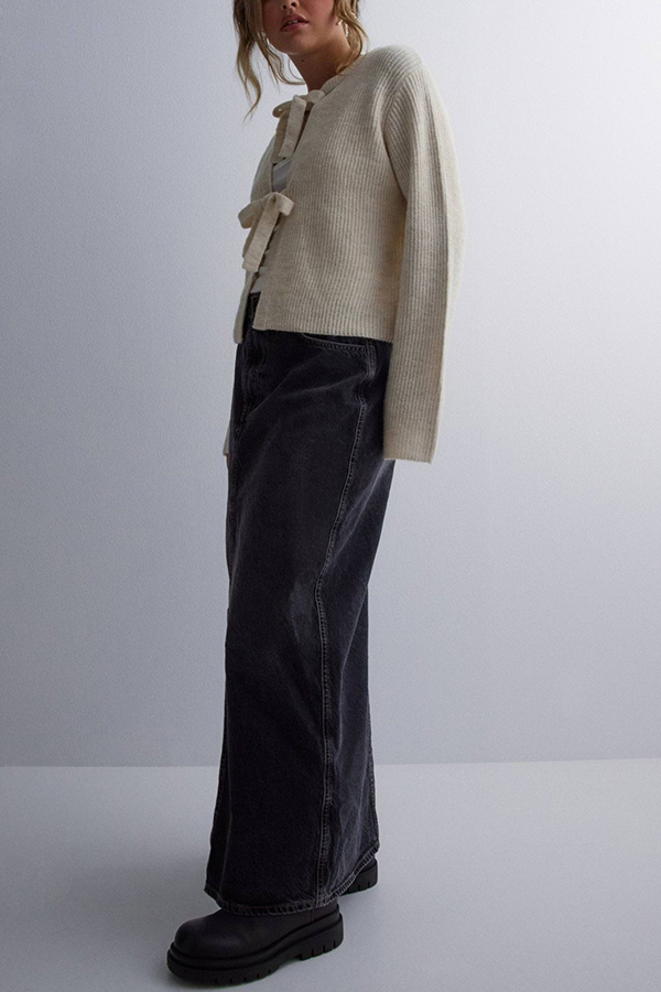 Solid Color Loose Long Sleeve Lace-up Knitted Cardigan-consonak