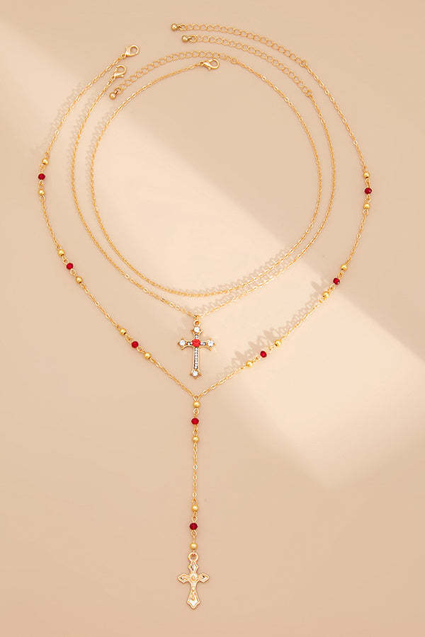 Fashionable Diamond Cross Chain Elegant Multi-layered Necklace-consonak