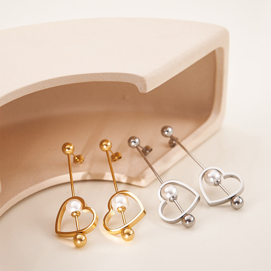 18K Gold Titanium Steel Heart-shaped Peach Heart Pearl Earrings-consonak